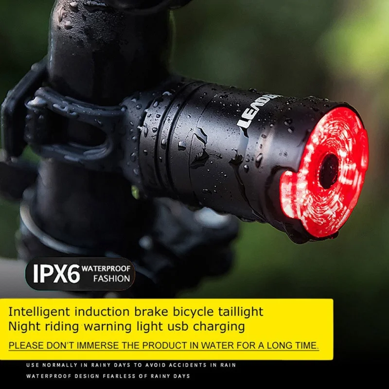 LEADBIKE LD43 Cykel Smart Bremsetæller Baglygte Vandtæt Cykelsæde Bagvendt Advarselslygte med USB-opladning - Holder monteringsversion