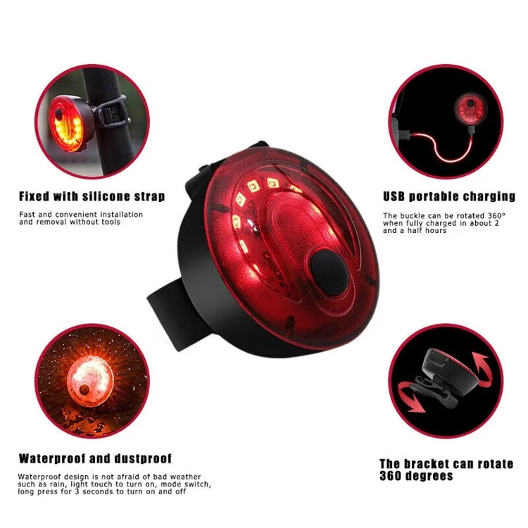 LEADBIKE A10 Universal Bike Taillight Water Resistant Bicycle Seat Rear Light with 360-Degree Rotating Bracket (USB Rechargeable)