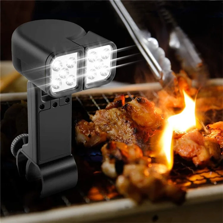 000634 Grill Portátil Luz Rotativa Cabeça Dupla Lâmpada ABS para Churrasqueira Churrasco Acampamento Exterior