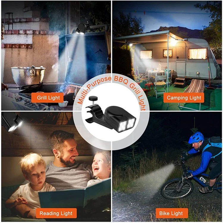 000634 Grill Portátil Luz Rotativa Cabeça Dupla Lâmpada ABS para Churrasqueira Churrasco Acampamento Exterior