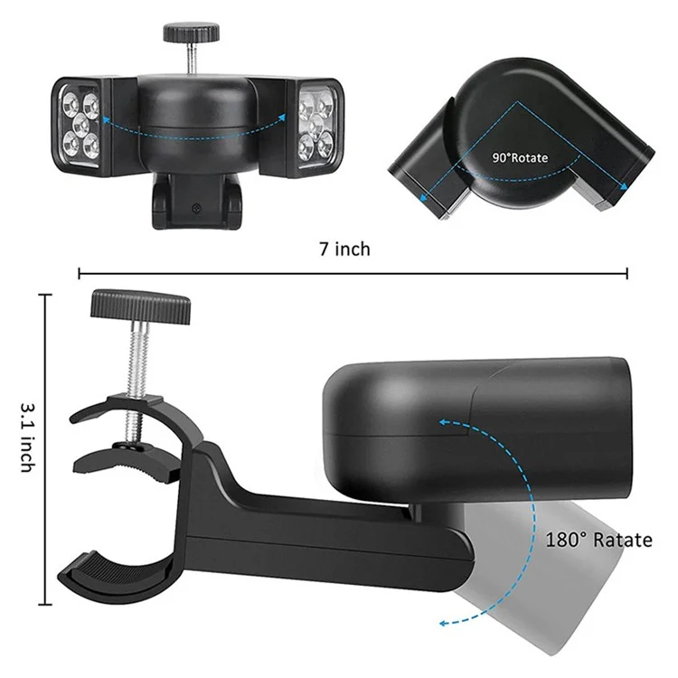 000634 Grill Portátil Luz Rotativa Cabeça Dupla Lâmpada ABS para Churrasqueira Churrasco Acampamento Exterior