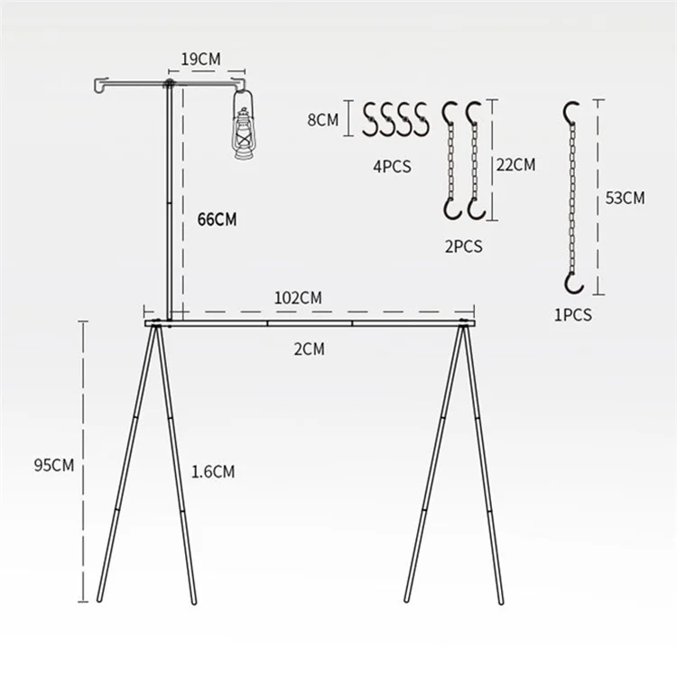 SHINETRIP A352 Aluminum Alloy Campfire Cooking Stand Set with Lamp Hanger Camping Cookware Hooks - Grey