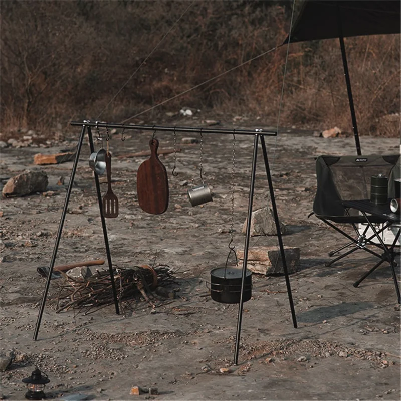 SHINETRIP A352 Aluminum Alloy Campfire Cooking Stand Set with Lamp Hanger Camping Cookware Hooks - Coffee