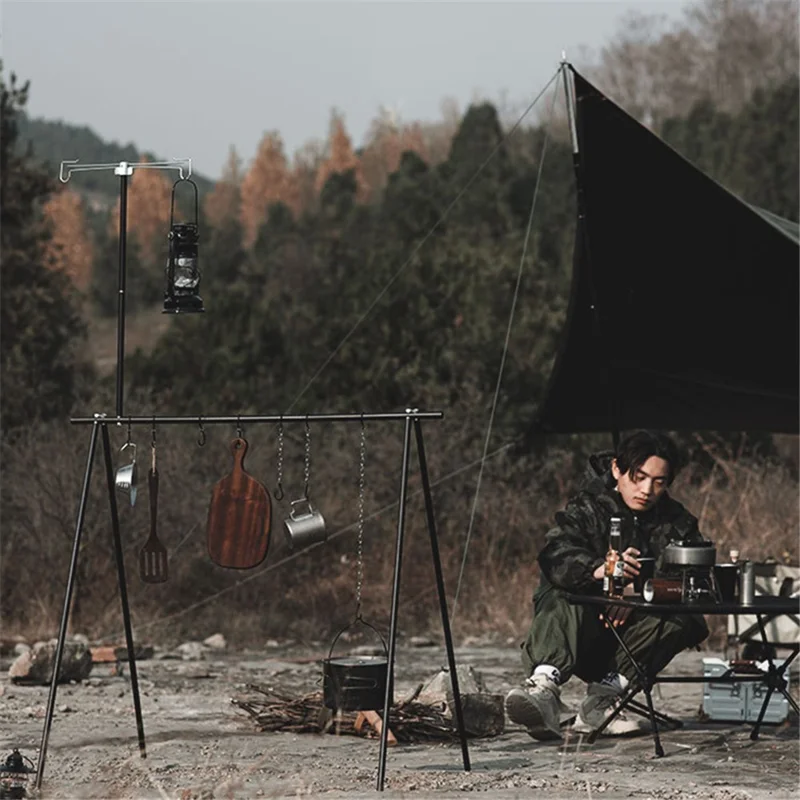 SHINETRIP A352 Aluminum Alloy Campfire Cooking Stand Set with Lamp Hanger Camping Cookware Hooks - Coffee