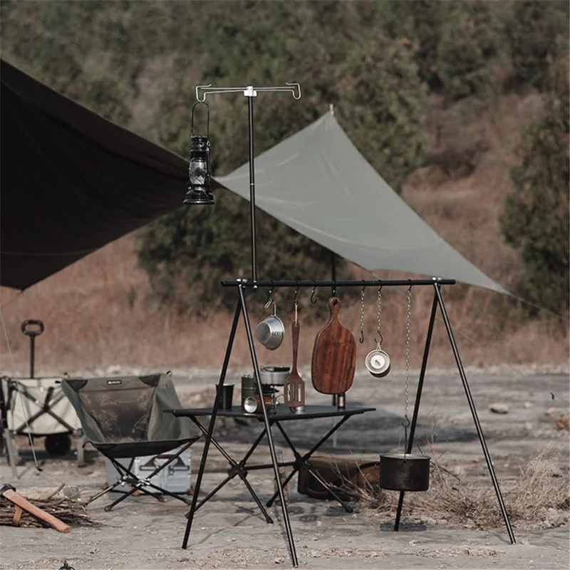 SHINETRIP A352 Aluminum Alloy Campfire Cooking Stand Set with Lamp Hanger Camping Cookware Hooks - Coffee