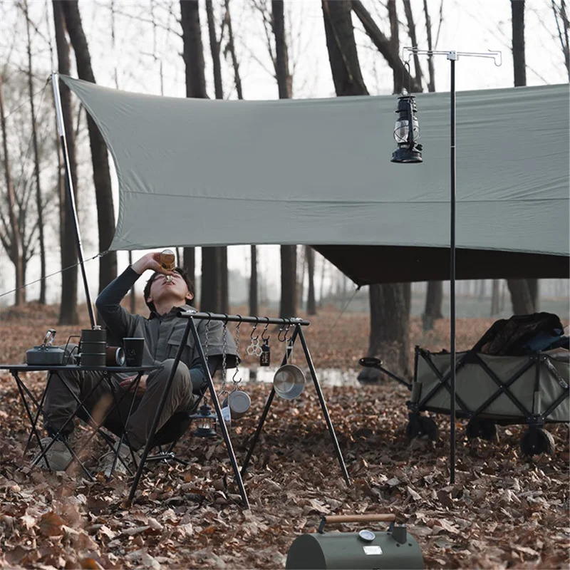 SHINETRIP A352 Aluminum Alloy Campfire Cooking Stand Set with Lamp Hanger Camping Cookware Hooks - Coffee