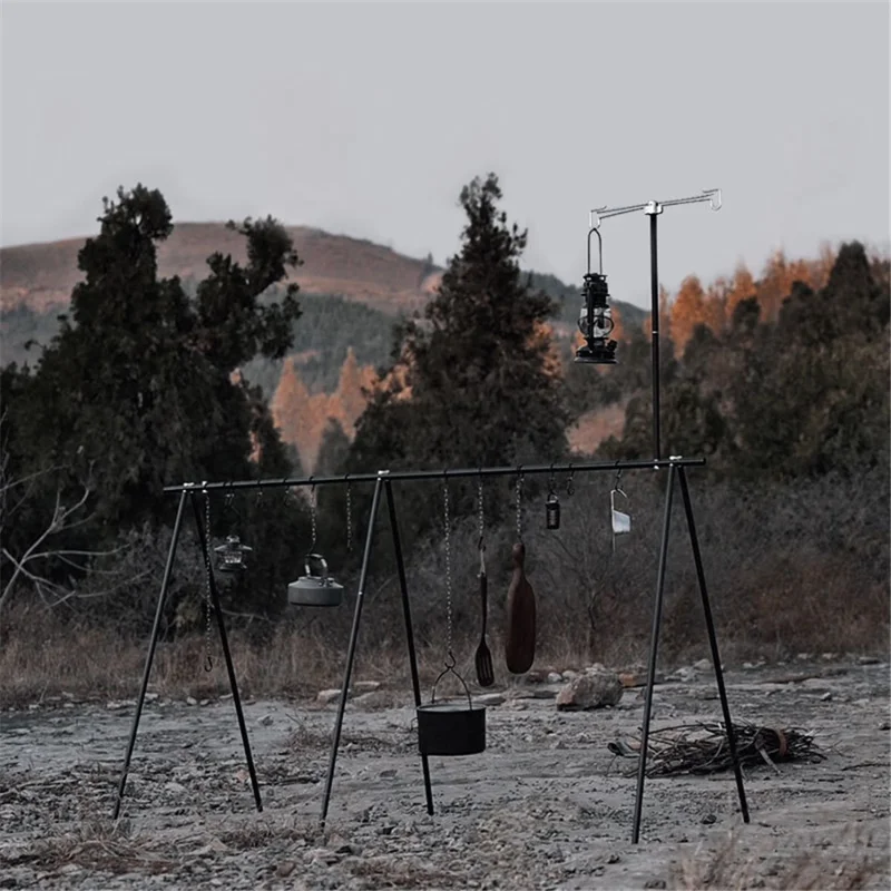 SHINETRIP A352 Aluminum Alloy Campfire Cooking Stand Set with Lamp Hanger Camping Cookware Hooks - Coffee