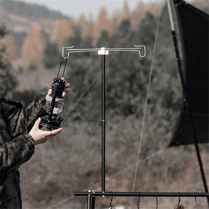 SHINETRIP A352 Aluminum Alloy Campfire Cooking Stand Set with Lamp Hanger Camping Cookware Hooks - Coffee