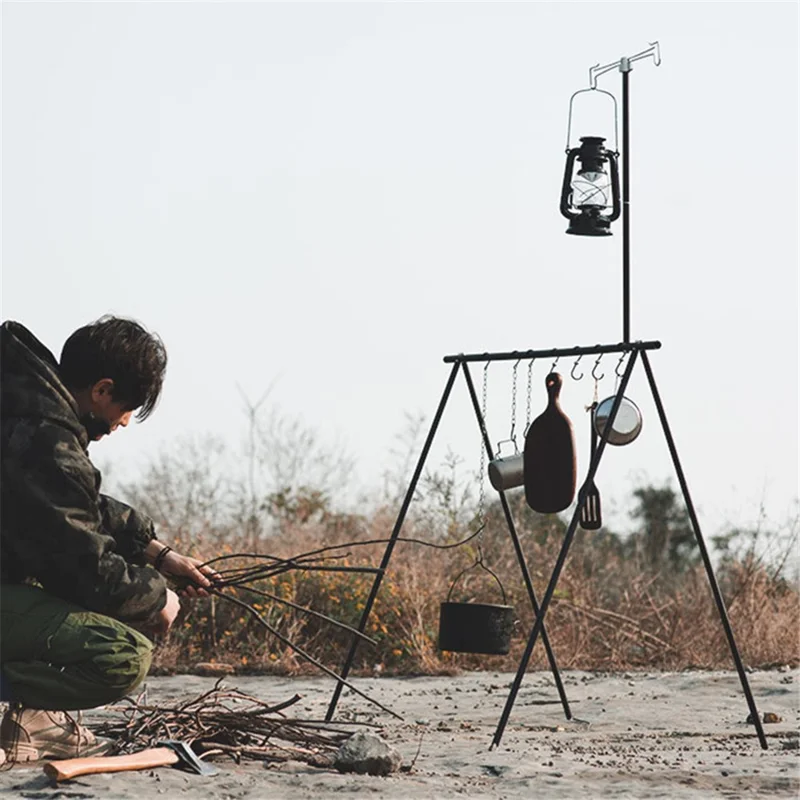 SHINETRIP A352 Aluminum Alloy Campfire Cooking Stand Set with Lamp Hanger Camping Cookware Hooks - Coffee