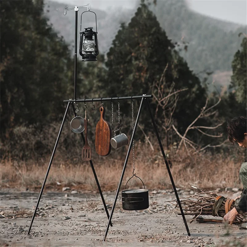 SHINETRIP A352 Aluminum Alloy Campfire Cooking Stand Set with Lamp Hanger Camping Cookware Hooks - Coffee