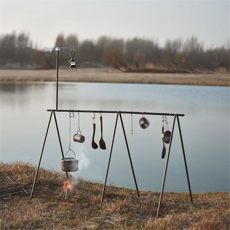 SHINETRIP A352 Aluminum Alloy Campfire Cooking Stand Set with Lamp Hanger Camping Cookware Hooks - Coffee