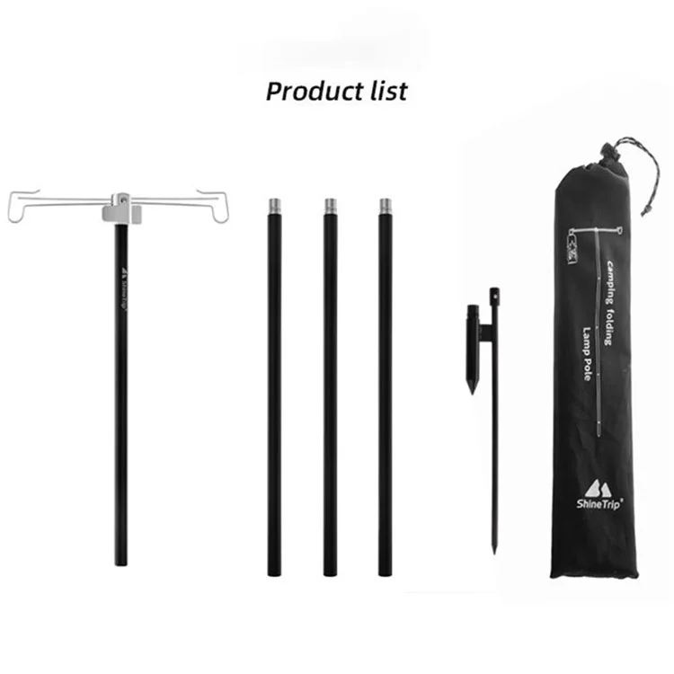 SHINETRIP A317 Portable Folding Aluminum Alloy Camping Lamp Hanging Pole Dual Head Lantern Holder - Black