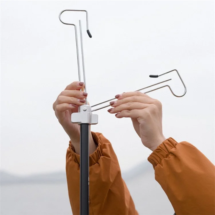 SHINETRIP A317 Portable Folding Aluminum Alloy Camping Lamp Hanging Pole Dual Head Lantern Holder - Black