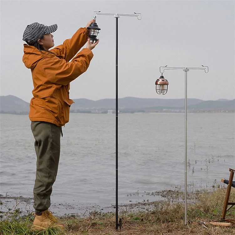 SHINETRIP A317 Portable Folding Aluminum Alloy Camping Lamp Hanging Pole Dual Head Lantern Holder - Coffee
