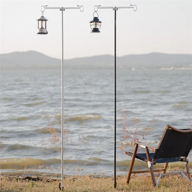 SHINETRIP A317 Portable Folding Aluminum Alloy Camping Lamp Hanging Pole Dual Head Lantern Holder - Coffee