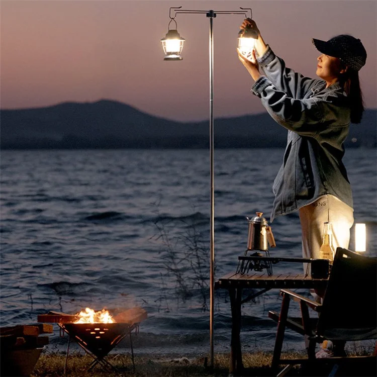 SHINETRIP A317 Portable Folding Aluminum Alloy Camping Lamp Hanging Pole Dual Head Lantern Holder - Coffee