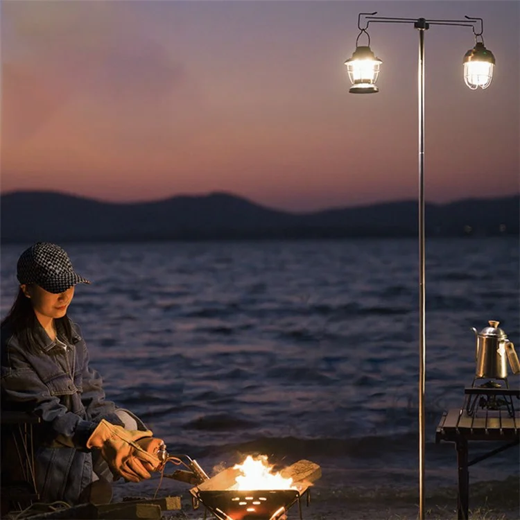 SHINETRIP A317 Portable Folding Aluminum Alloy Camping Lamp Hanging Pole Dual Head Lantern Holder - Coffee