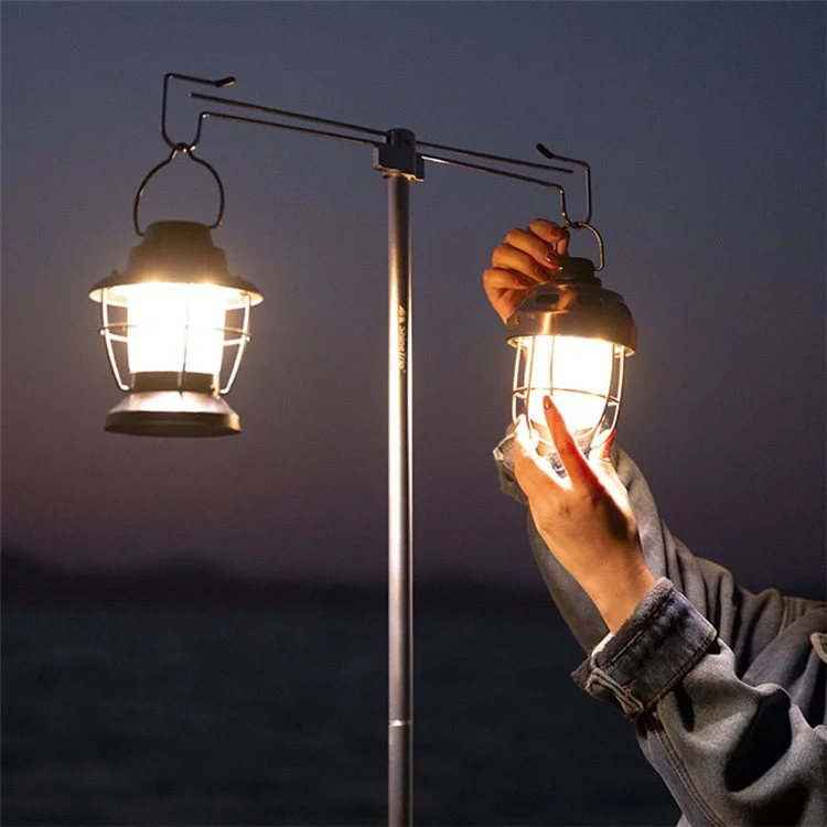 SHINETRIP A317 Portable Folding Aluminum Alloy Camping Lamp Hanging Pole Dual Head Lantern Holder - Coffee