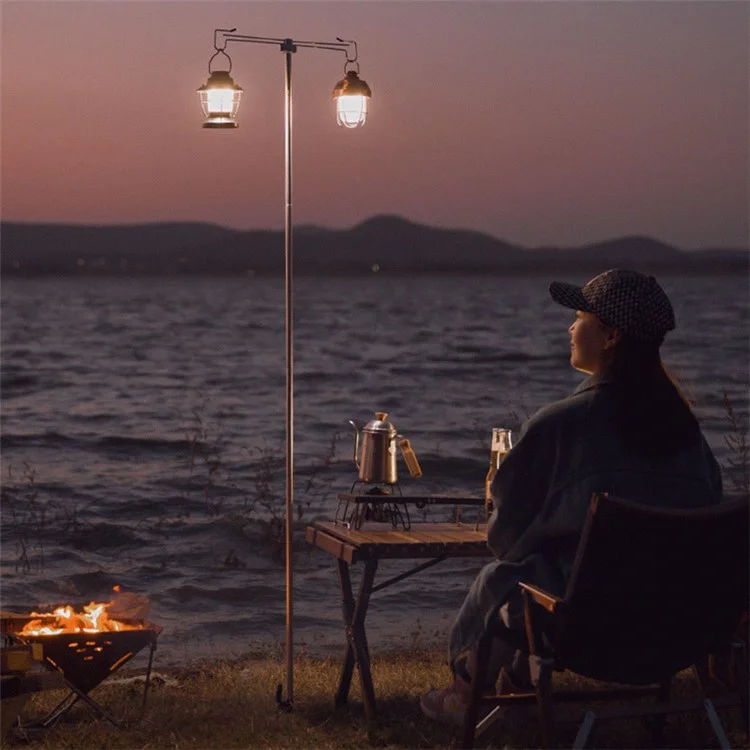 SHINETRIP A317 Portable Folding Aluminum Alloy Camping Lamp Hanging Pole Dual Head Lantern Holder - Coffee
