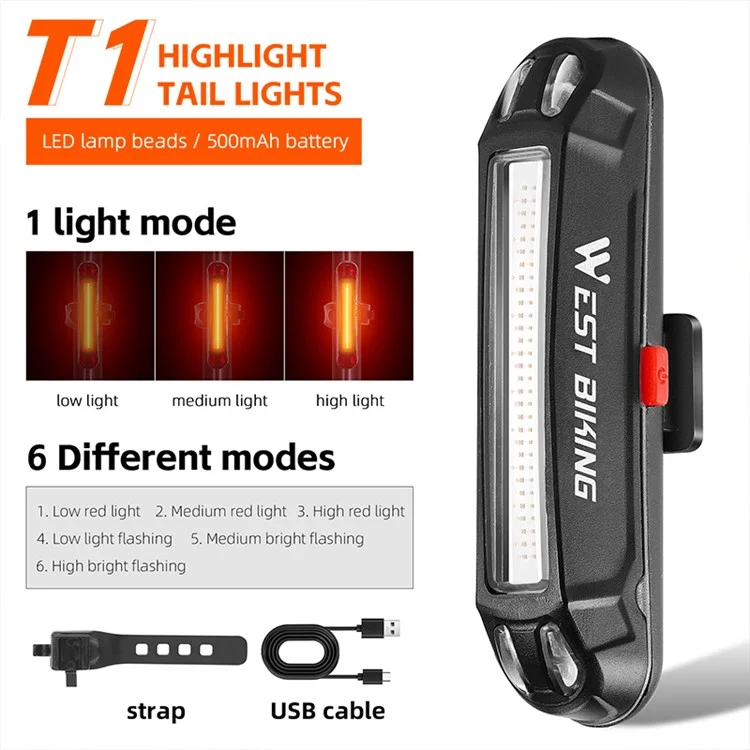 WEST BIKING YP0701354 USB Bright LED Fahrrad-Rücklicht, Fahrrad-Rücklicht, Fahrradsicherheitsleuchte - T1