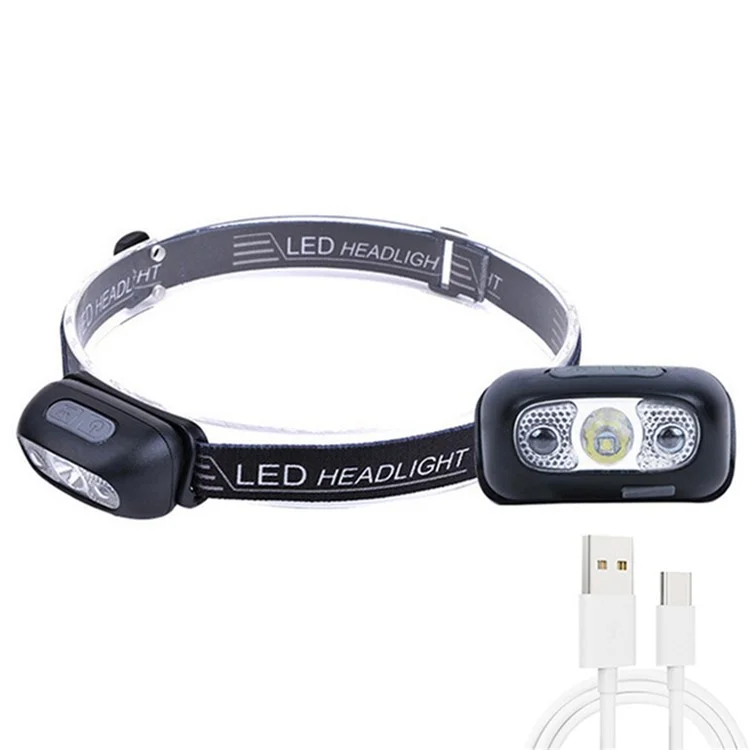 Mini Headlight 350 Lumens Motion Sensor COB XPE LED Light USB Rechargeable Headlamp - Black