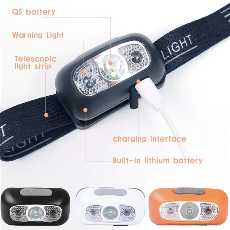 Mini Headlight 350 Lumens Motion Sensor COB XPE LED Light USB Rechargeable Headlamp - Black
