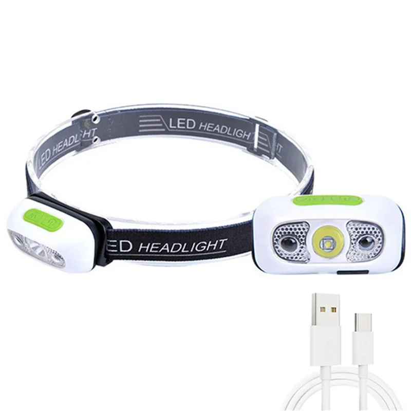 Mini Headlight 350 Lumens Motion Sensor COB XPE LED Light USB Rechargeable Headlamp - White