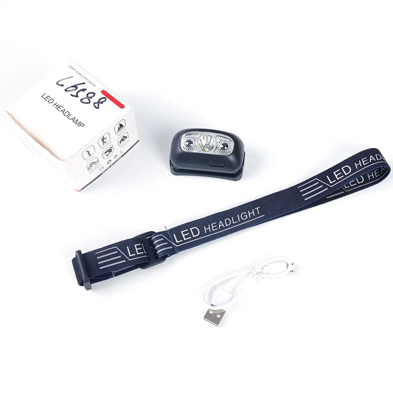 Mini Headlight 350 Lumens Motion Sensor COB XPE LED Light USB Rechargeable Headlamp - White