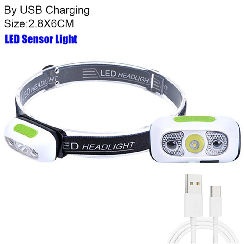 Mini Headlight 350 Lumens Motion Sensor COB XPE LED Light USB Rechargeable Headlamp - White