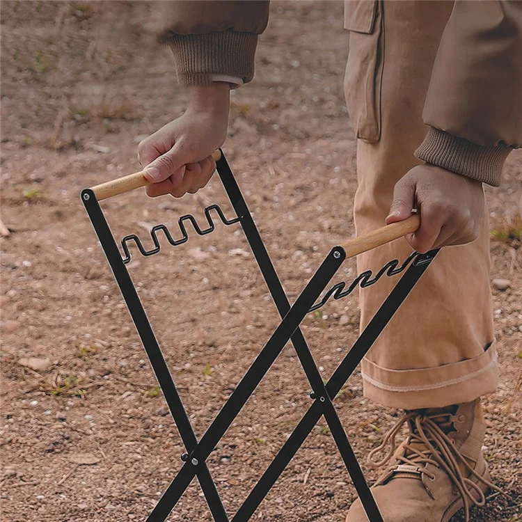 Soporte de bolsa de basura HALIN Iron+Wood Portátil Colgador de bolsa de basura al aire libre para camping y senderismo - Blanco
