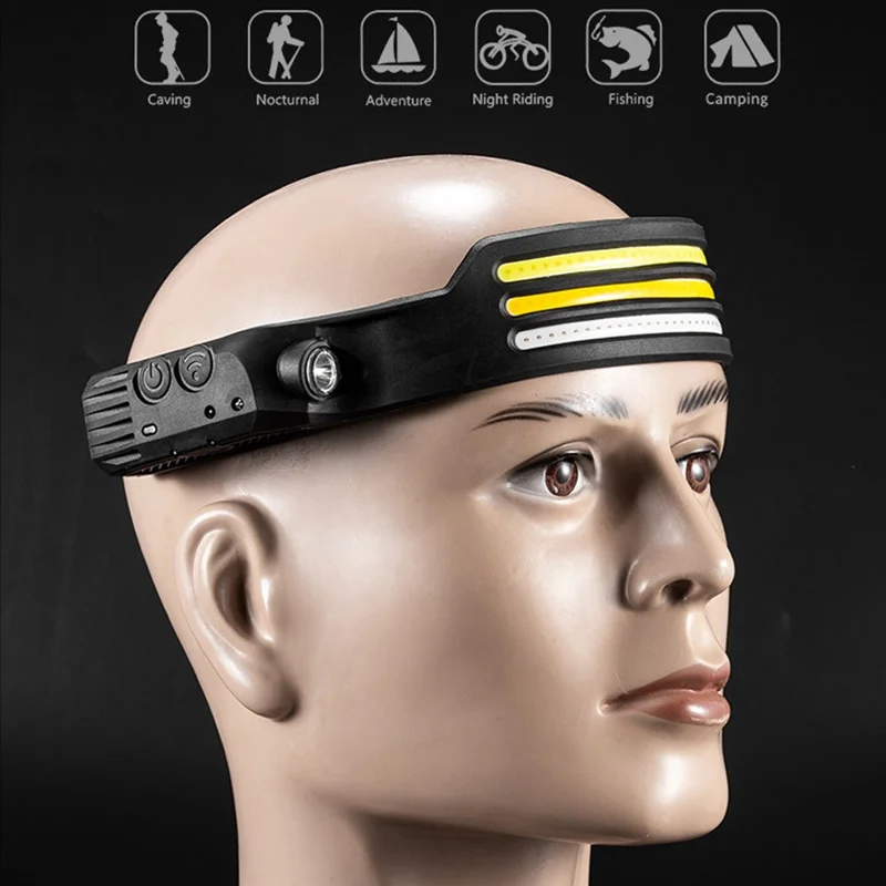 SHARK DRAGON Sensor Headlamp LED Induction Headlight Head Torch Work Light for Outdoor Running Fishing - White / Yellow / Red Light