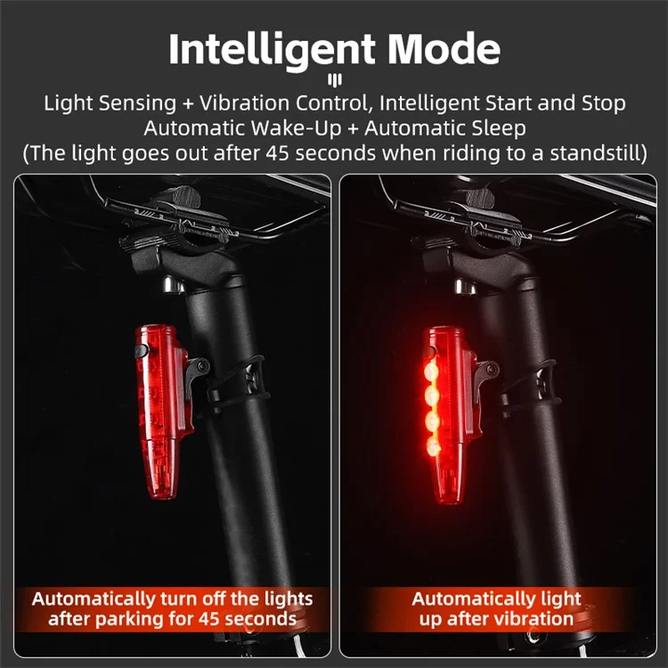 WEST BIKING YP0701377 Bike Tail Light Waterproof Smart Brake Induction Cycling Warning Rear Lamp (with Dual Mount Bracket)