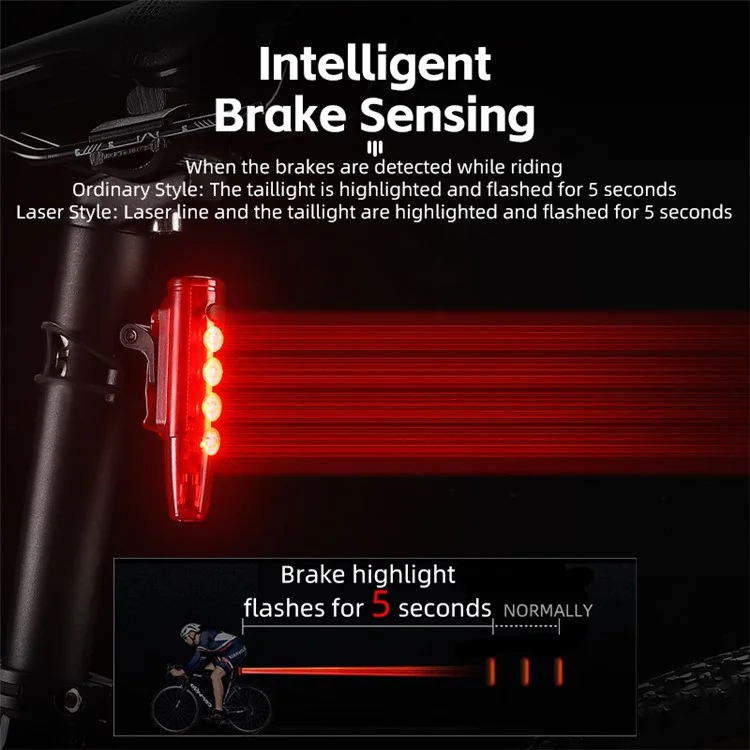 WEST BIKING YP0701378 Bike Laser Tail Light Smart Brake Induction Waterproof Cycling Warning Rear Lamp (with Dual Mount Bracket)