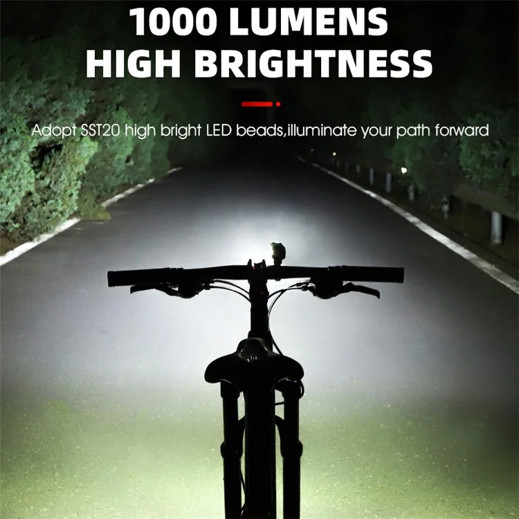 WEST BIKING 1000 Lumens Bicycle Front Headlight Bike Hanging Lights with Carbon Fiber Stopwatch Extension Stand
