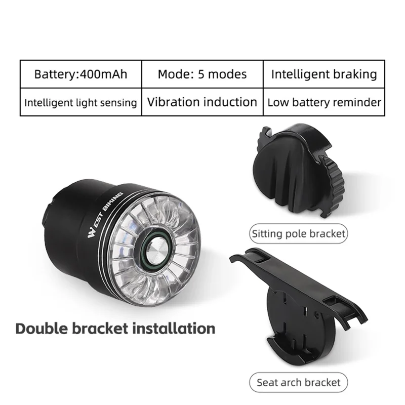 WEST BIKING W4S Intelligent Taillight Bicycle Brake Sensor Cycling Tail Lights - Transparent / Arc
