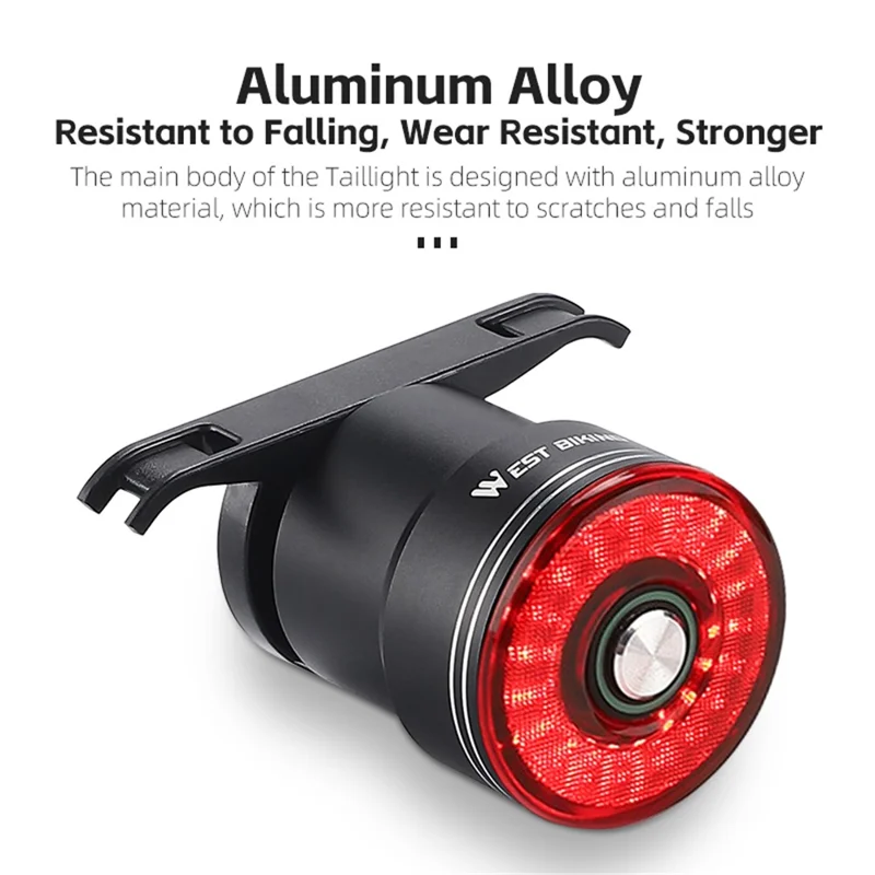 WEST BIKING W4S Intelligent Taillight Bicycle Brake Sensor Cycling Tail Lights - Red / Flat