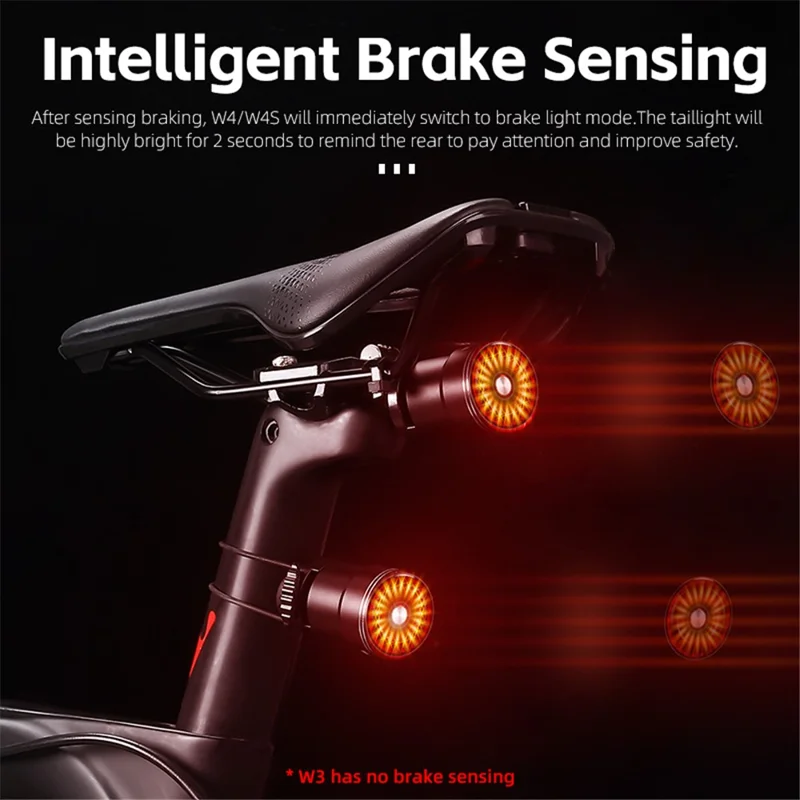 WEST BIKING W4S Intelligent Taillight Bicycle Brake Sensor Cycling Tail Lights - Red / Flat