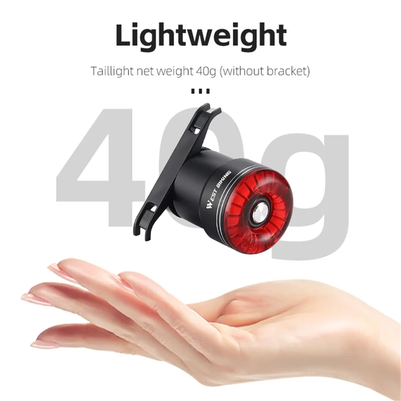 WEST BIKING W4S Intelligent Taillight Bicycle Brake Sensor Cycling Tail Lights - Red / Flat
