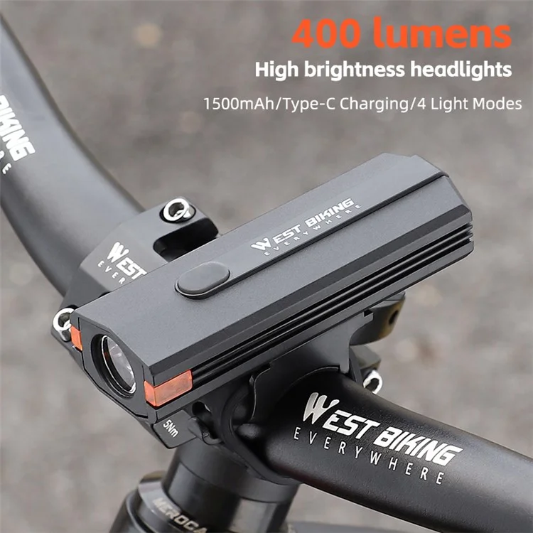 WEST BIKING YP0701407 Plastic Bicycle Headlight 400LM Night Cycling Torch Bike Front Light - Yellow