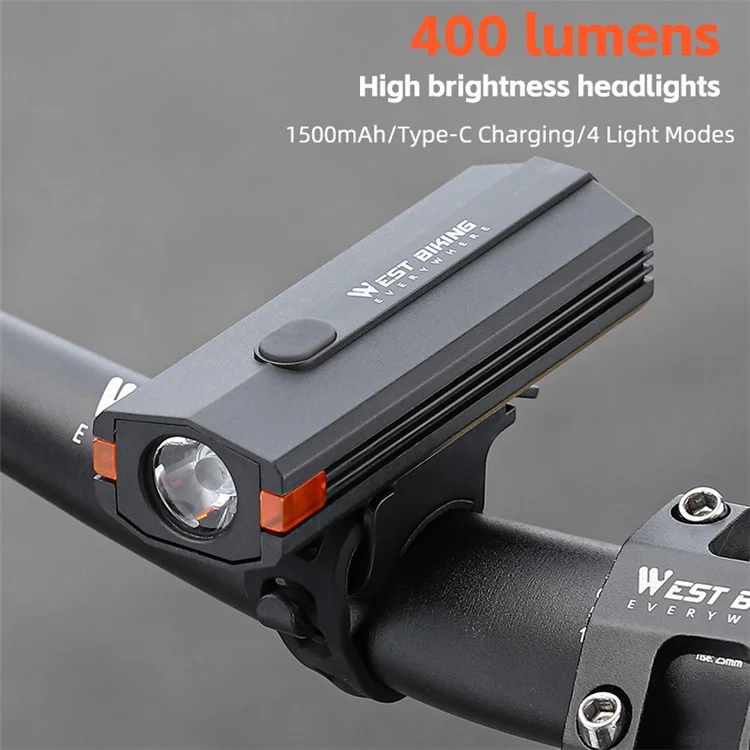 WEST BIKING YP0701407 Plastic Bicycle Headlight 400LM Night Cycling Torch Bike Front Light - Yellow