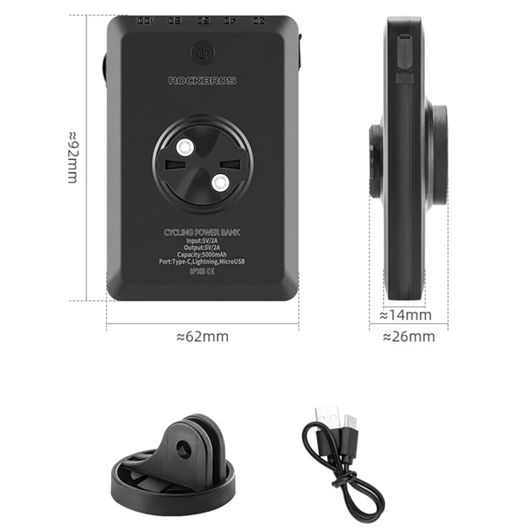 Batterie externe vélo ROCKBROS JP008 5000 mAh avec phare avant
