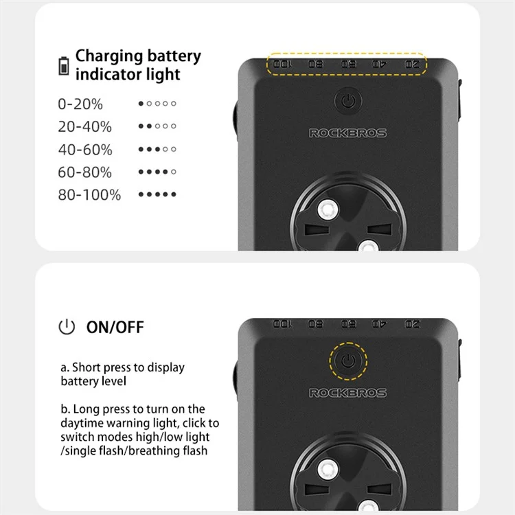 Batterie externe vélo ROCKBROS JP008 5000 mAh avec phare avant