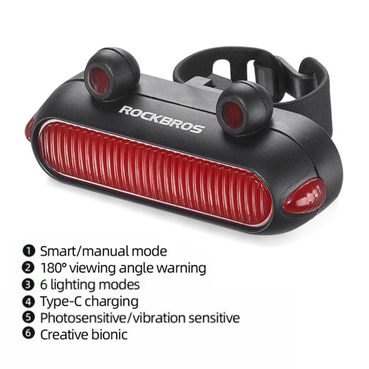 ROCKBROS RFL02 Luz trasera LED para bicicleta Rana Luz de freno de ciclismo de seguridad Linterna de bicicleta - Negro