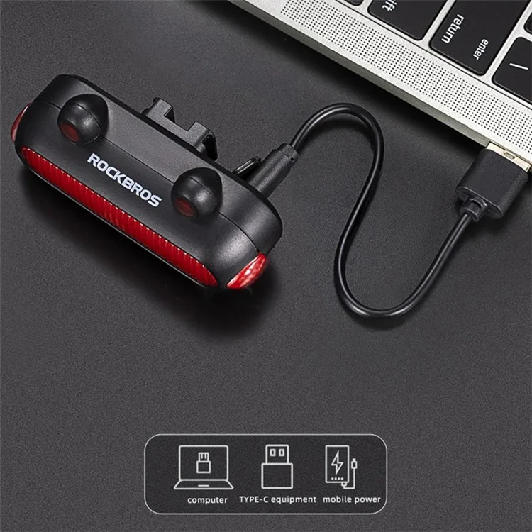 ROCKBROS RFL02 Luz trasera LED para bicicleta Rana Luz de freno de ciclismo de seguridad Linterna de bicicleta - Negro