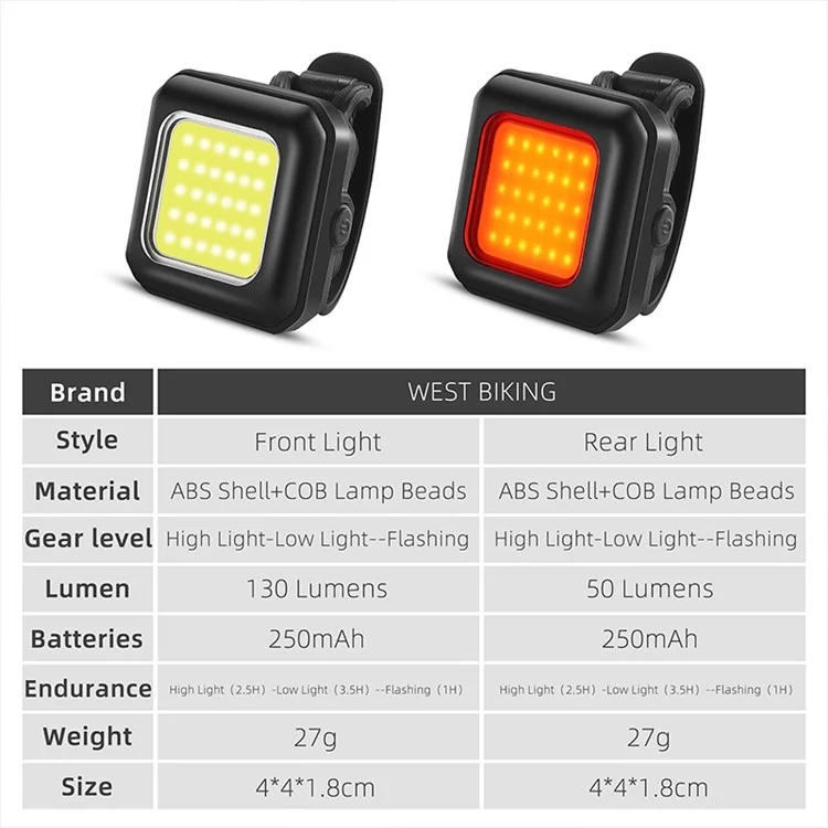 WEST BIKING YP0701418 Luz LED para Bicicleta Ciclo Ciclismo Luz de Segurança para Estrada MTB - Luz Traseira Preta / Luz Vermelha