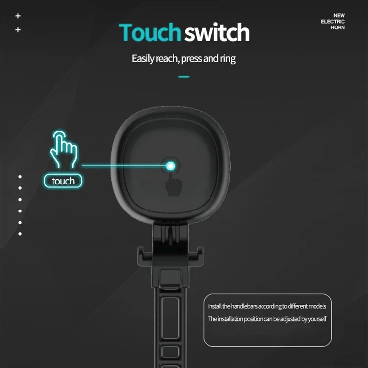 LEADBIKE LD69 Adjustable Volume Waterproof Bicycle Touch Electric Horn - Black / without Warning Light