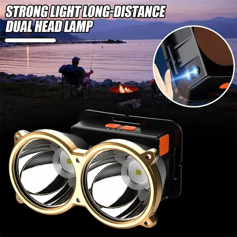 Y13 Outdoor Dual Aluminum Cup Headlamp for Camping, Fishing