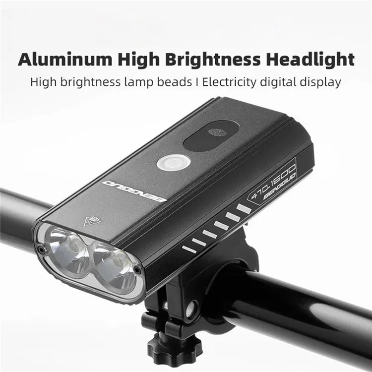 BENGGUO BG-1912 1600LM Bright Aluminum Alloy Bicycle Headlight Power Digital Display Cycling Front Light