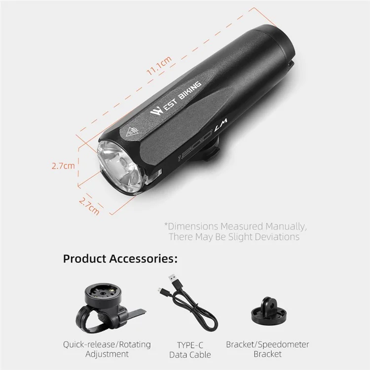 WEST BIKING YP0701404 Luz de Bicicleta Multifuncional com Sensor 600 Lumens Type-C