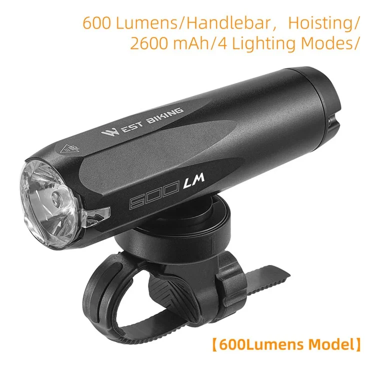 WEST BIKING YP0701404 Luz de Bicicleta Multifuncional com Sensor 600 Lumens Type-C